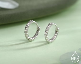 Sterling Silver Minimalist 8mm or 10mm Braided Huggie Hoops, Minimal Silver Twist Hoops, Intertwining Hoop Earrings, Dainty Hoops Earrings