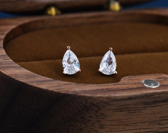 Sterling Silber Pear Cut CZ Ohrringe, Tröpfchen Diamant Ohrringe, April Birthstone CZ Ohrringe, Silber, Gold oder Rosegold