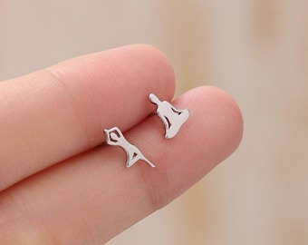 Mismatched Yoga Pose Stud Earrings in Sterling Silver, in Silver or Gold or Rose Gold,   Asymmetric Yoga Earrings, Silver Meditation Earring