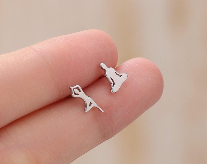 Mismatched Yoga Pose Stud Earrings in Sterling Silver, in Silver or Gold or Rose Gold,   Asymmetric Yoga Earrings, Silver Meditation Earring