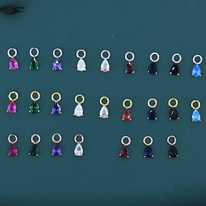 CZ-droppberlocker för Huggie Hoops, sterlingsilver, guld eller roséguld, päronformade, avtagbara örhängenberlocker