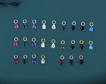 CZ Droplet Charms for Huggie Hoops, Sterling Silver, Gold, or Rose Gold, Pear Shaped, Detachable Earrings Charms