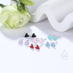 Enamel Heart Stud Earrings in Sterling Silver, Heart Earrings, Fun and Quirky Jewellery