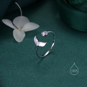 Whale Tail Open Ring in Sterling Silver With Moonstone