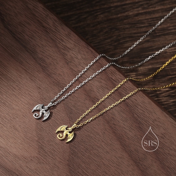 Tiny Dragon Pendant Necklace in Sterling Silver Dragon Necklace