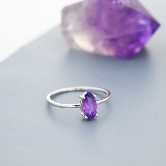 Sterling Silver Purple Glass Marquise Stone And CZ Ring Sterling Silver Purple Glass Marquise Stone And CZ Ring