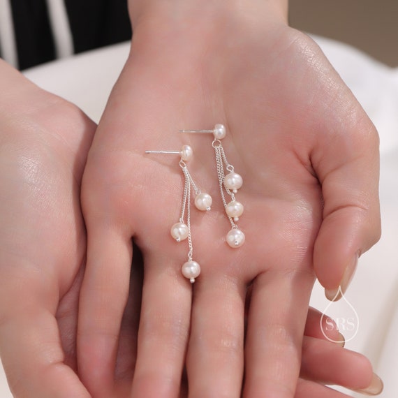 Orecchini Pendenti Con Perle D'Acqua Dolce In Argento 925 – Gioielli Ipoallergenici Fatti A Mano Per Donna (17x8 Mm) - 2