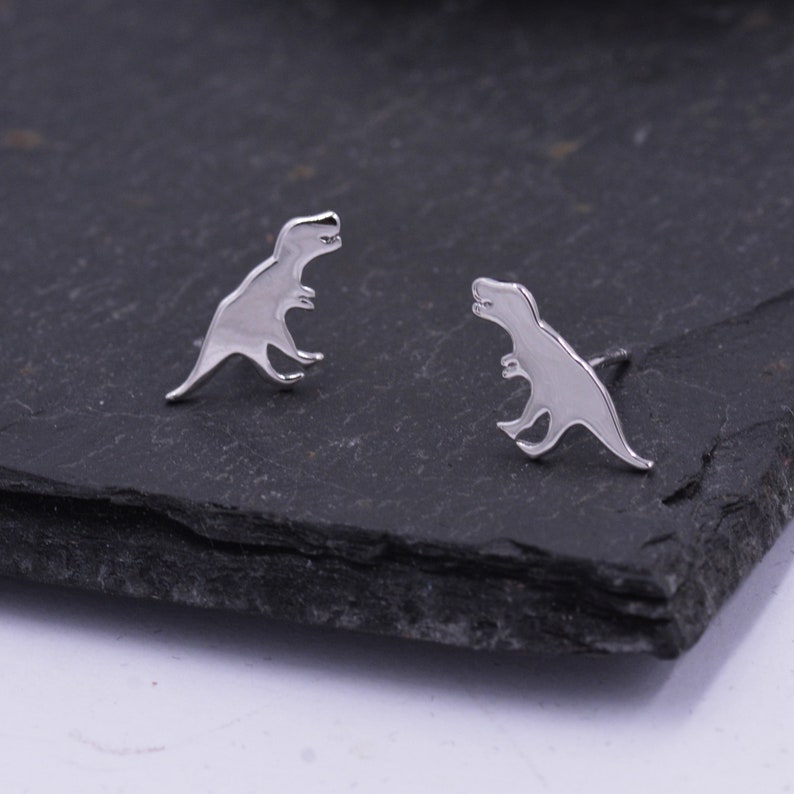 T-Rex Tyrannosaurus Dinosaur Stud Earrings in Sterling Silver, Cute Fun and Quirky T Rex Jewellery image 2