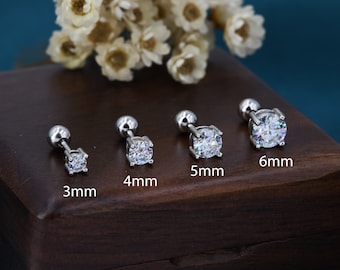 Moissanite Ohrringe in Sterling Silber, Silber oder Gold, Schmetterling Verschlüsse oder Schraubverschlüsse, Erhältlich in 3mm, 4mm, 5mm 6mm, Set mit vier Zacken