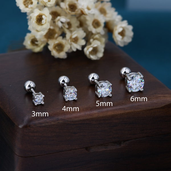 Moissanite Ohrringe in Sterling Silber, Silber oder Gold, Schmetterling Verschlüsse oder Schraubverschlüsse, Erhältlich in 3mm, 4mm, 5mm 6mm, Set mit vier Zacken