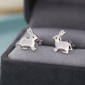 Sterling Silver Rabbit Earrings in Sterling Silver, Bunny Rabbit Stud Earrings,  Hare Earrings, Animal Earrings