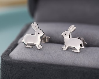 Sterling Silver Rabbit Earrings in Sterling Silver, Bunny Rabbit Stud Earrings,  Hare Earrings, Animal Earrings