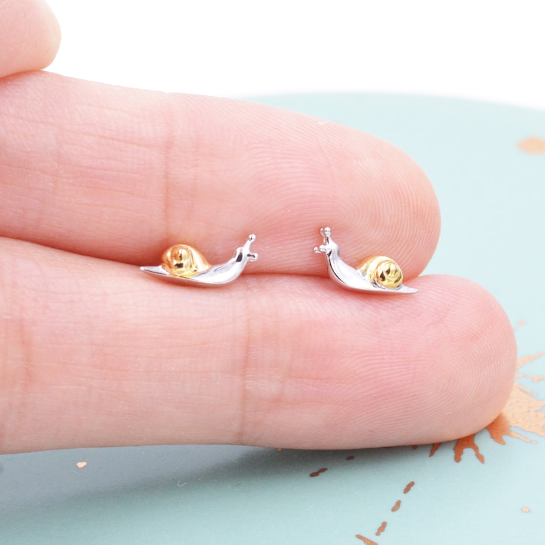 Tiny Little Snail Stud Earrings in Sterling Silver, Cute Snail Stud, Nature Inspired Design image 2