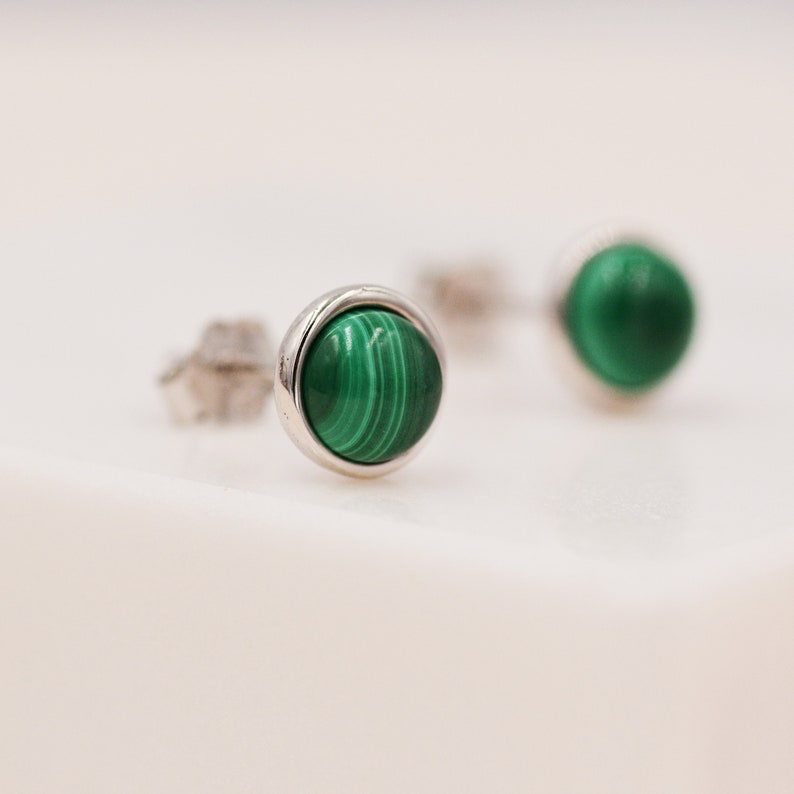 Natural Malachite Stone Stud Earrings in Sterling Silver 5mm Genuine Malachite Stud Earrings Semi Precious Gemstone image 5