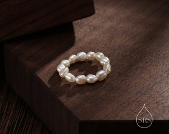 Baroque Pearl Elastic Ring, Genuine Fresh Water Pearls, Natural Pearl Ring, Keshi Pearl Ring, Infinity Ring