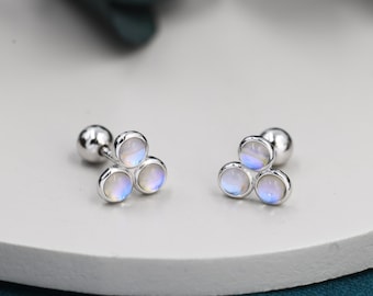 Boucles d'oreilles Moonstone Trio Screw back en argent sterling, Boucles d'oreilles Moonstone Trinity, Screwback Barbell, Simulé Moonstone Boucles d'oreilles