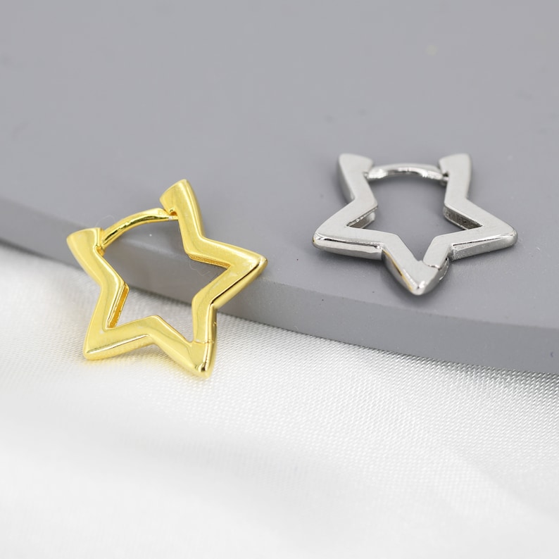 Star Huggie Hoop in Sterling Silver, Silver or Gold, Fun Star Hoop Earrings, Star Earrings image 2