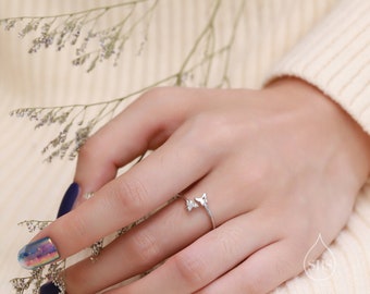 HGJH Anello In Argento 925 Da Donna,Anello Regolabile Per Donna Doppia Farfalla Argento Sterling 925 Micro Pav&eacute; Zircone Retr&ograve; Anello Dito Indice Da Sposa Gioielli Eterni Regali Per Ragazze Signore