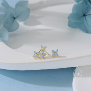 Asymmetrische Hortensie Blumenstrauß CZ Ohrstecker aus Sterlingsilber, Silber, Gold oder Roségold, Mismatched Opal Blaue Blumen Ohrringe Bild 5