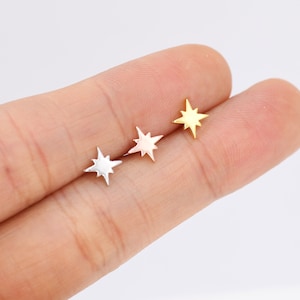 Starburst Ohrstecker in Sterling Silber, Nordstern Ohrringe, Silber, Gold oder Roségold, Sternohrringe, himmlische Ohrringe