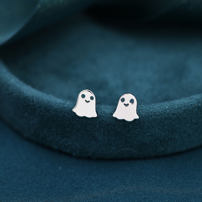 Cute Little Ghost Stud Earrings in Sterling Silver, Tiny Ghost Earrings image 1