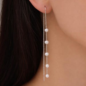 Echte zoetwaterparel oorbellen in U-vorm in sterlingzilver, natuurlijke parel, zilveren of gouden afwerking, inrijger, lange inrijger,