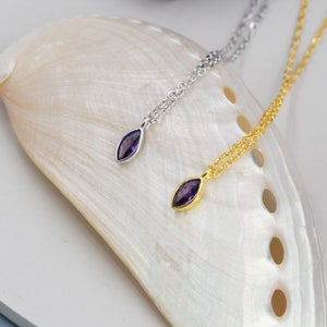 Extra Tiny Amethyst Purple Marquise CZ Necklace in Sterling Silver, Silver or Gold, Single Marquise Necklace image 8