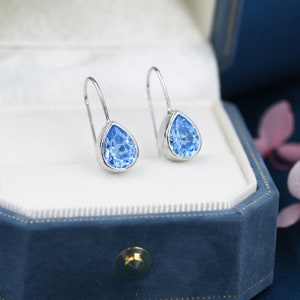 Sterling Silver Aquamarine Blue Droplet Drop Earrings in Sterling Silver, Silver or Gold, Chunky Pear Shape Hook Earrings