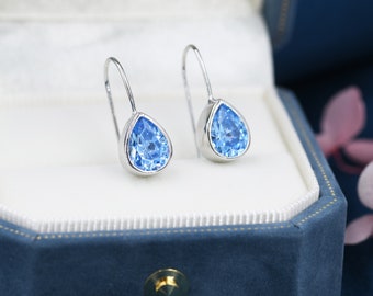 Sterling Silver Aquamarine Blue Droplet Drop Earrings in Sterling Silver, Silver or Gold, Chunky Pear Shape Hook Earrings