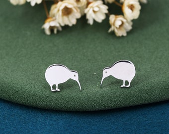 Pendientes de pájaro kiwi en plata de ley, lindo y divertido, regalo de joyería para ella, amante de los animales, inspirado en la naturaleza, nativo de Nueva Zelanda