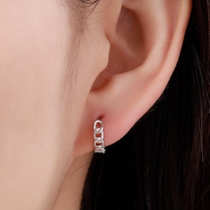 Chain Huggie Hoops in sterlingzilver, zilver of goud, verkrijgbaar in 6 mm, 7 mm, 8 mm, kraakbeenringen, 6 mm kettingringen
