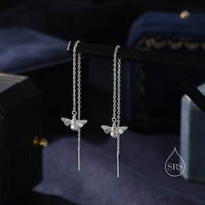 Sterling Silver Bumble Bee Threader Earrings, Silver, Gold or Rose Gold, Cute Bee Ear Threaders, Original Design by Silver Rain Silver