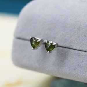 Natural Green Blue Tourmaline Heart Stud Earrings in Sterling Silver, 4mm or 6mm Crystal, Genuine Tourmaline Heart Stud Earrings image 6