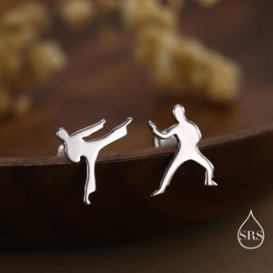 Mismatched Tiny Karate Stud Earrings in Sterling Silver,  Silver, Gold or Rose Gold, Asymmetric Kung Fu Earrings, Martial Art Earrings