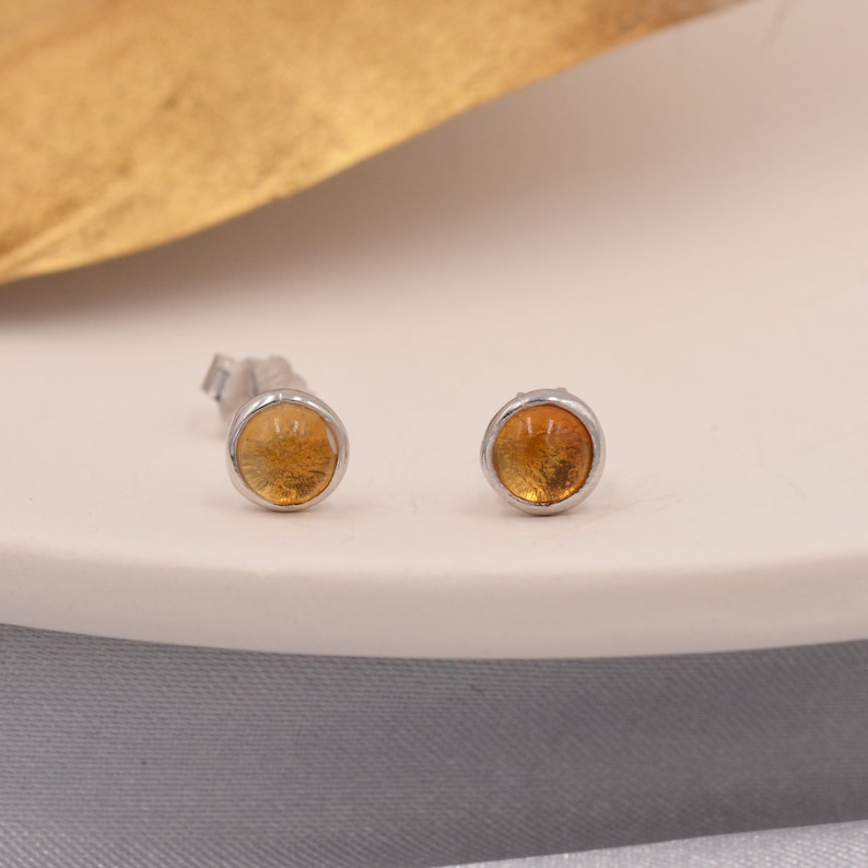 Natural Citrine Crystal Stud Earrings in Sterling Silver 4 sizes Genuine Yellow Citrine Crystal Stud Earrings Semi Precious Gemstone image 8