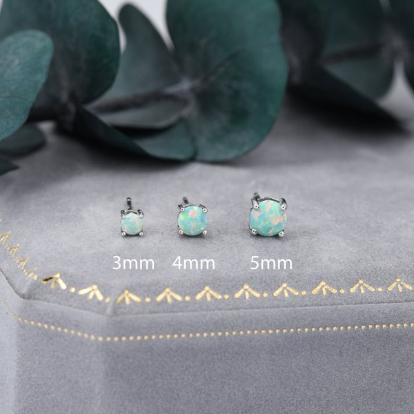 Mint Green Opal Stud Earrings in Sterling Silver - 3 sizes 3mm 4mm 5mm - Lab Opal Stud Earrings  - Semi Precious Gemstone