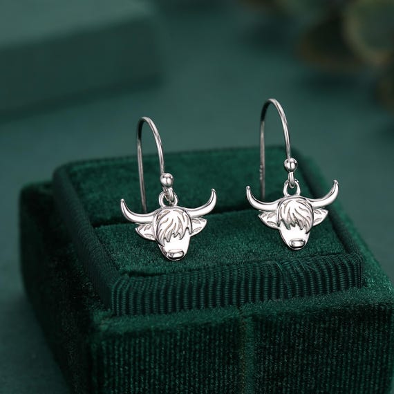 Orecchini a forma di mucca, vitello 4H FFA o animale da fattoria, regalo Darm Girk - su fili per orecchini in argento sterling con perline di cristallo trasparente - Italia