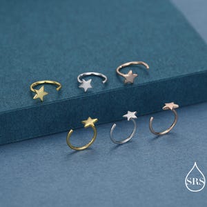 Tiny Star Huggie-oorbellen in sterlingzilver, doortrekbare steroorbellen, halve ringoorbellen, open hoepel, zilver of goud