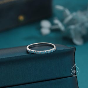 Sterling zilveren ring met turkooizen ring, eeuwigheidsring, vriendschapsring, smalle ring, stapelring, sieraden geïnspireerd op de natuur, maten US 5 - 8