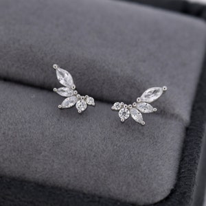 CZ Cluster Stud Earrings in Sterling Silver, Silver or Gold,  Dainty Marquise Crystal Earrings, Bridesmaid's Jewellery