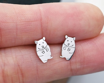 Kawaii Hamster Stud Earrings in Sterling Silver, Cute Hamster Earrings, Pet Earrings, Pet Jewellery