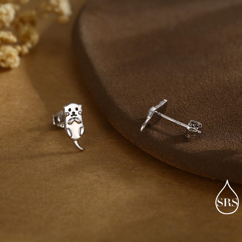Otter Stud Earrings in Sterling Silver - Smiling Otter Earrings - Cute Animal Earrings - Fun, Whimsical image 3