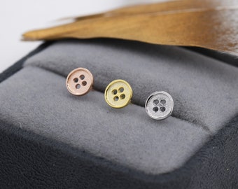 Tiny Button Stud Earrings in Sterling Silver, Silver, Gold or Rose Gold, Dainty Earrings