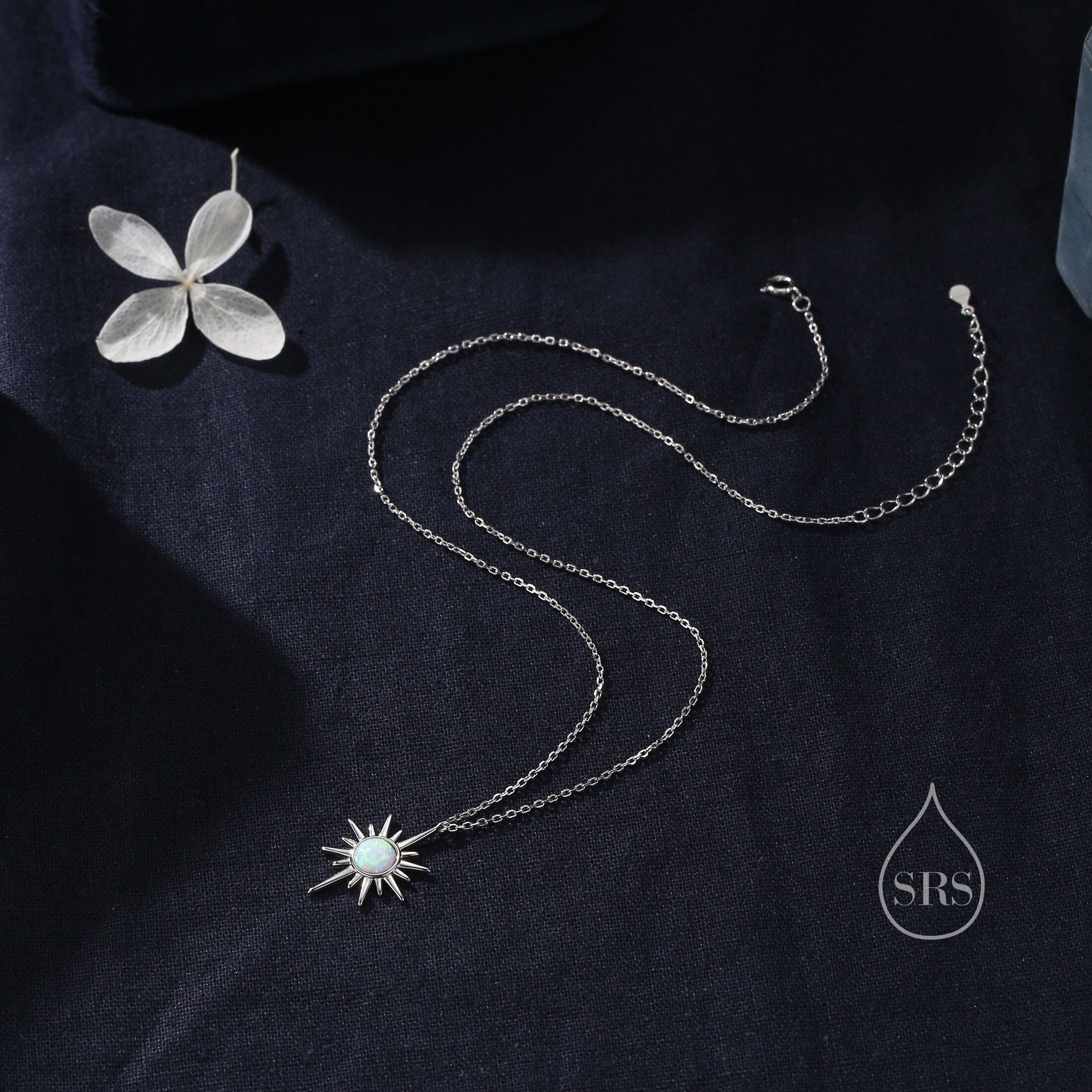 Collana Con Ciondolo A Stella In Opale Bianco - Catena In Argento Sterling - Gioiello Nuovo
