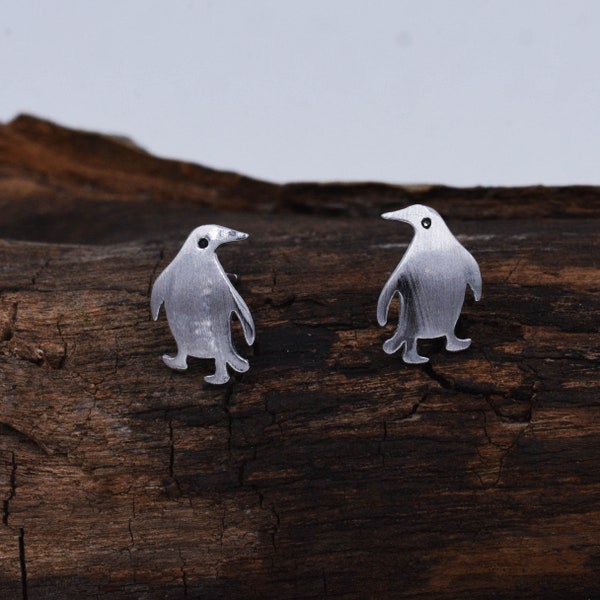 Boucles d’oreilles Super Cute Penguin Bird Stud en argent sterling - Bijoux amusants et fantaisistes - Finition polie ou brossée