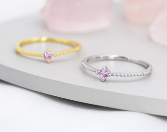 Tourmaline Pink CZ Ring in Sterling Silver, Silver or Gold, Delicate Stacking Ring, Pink CZ Skinny Band, Size US 6 - 8, October Birthstone