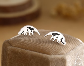 Sterling Silver Ant Eater Stud Earrings | Minimalist Animal Studs | Silver, Gold or Rose Gold Finish