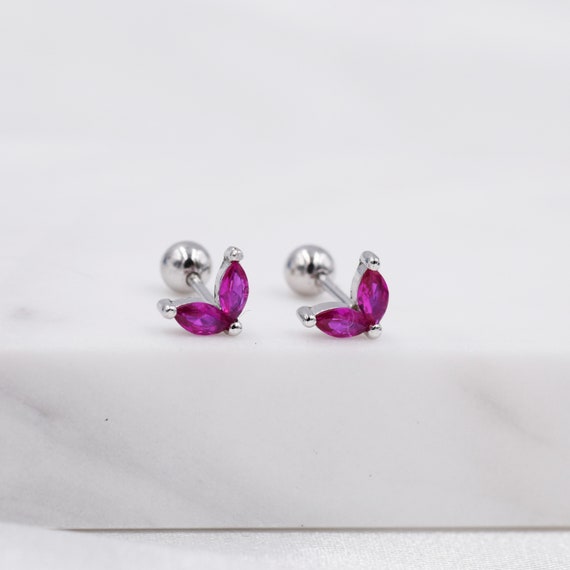 Pink Ruby Marquise Screw Back Earring