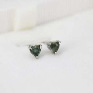 Natural Green Blue Tourmaline Heart Stud Earrings in Sterling Silver, 4mm or 6mm Crystal, Genuine Tourmaline Heart Stud Earrings image 2