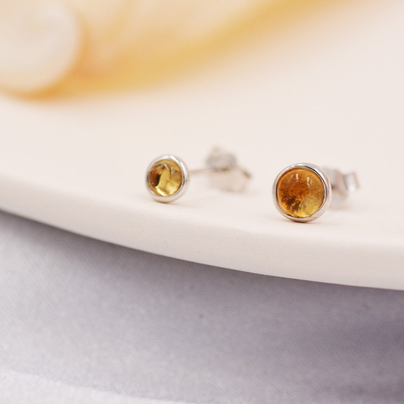Natural Citrine Crystal Stud Earrings in Sterling Silver 4 sizes Genuine Yellow Citrine Crystal Stud Earrings Semi Precious Gemstone image 3